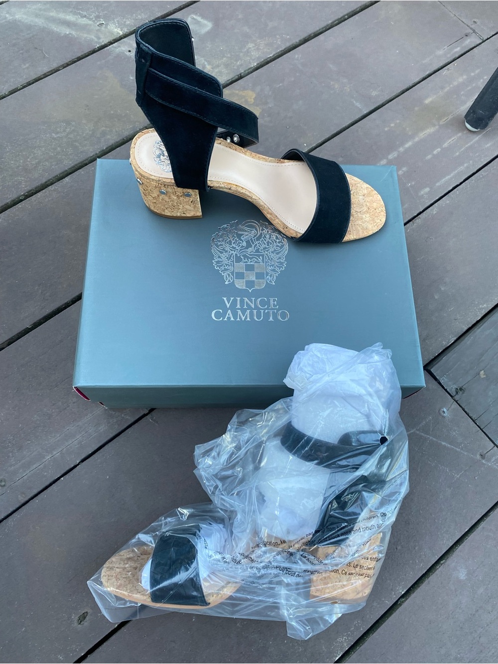 Vince Camuto Brand New Black Cork Block Heel Sandals